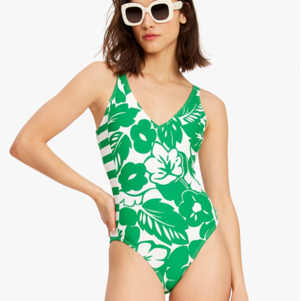 KATE SPADE NEW YORK PLUNGE ONE PIECE SWIMSUIT- CABANA MIX NWT